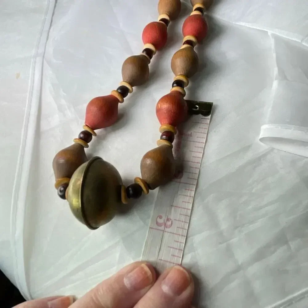 Vintage Tribal handmade wooden bone brass boho festival necklace
